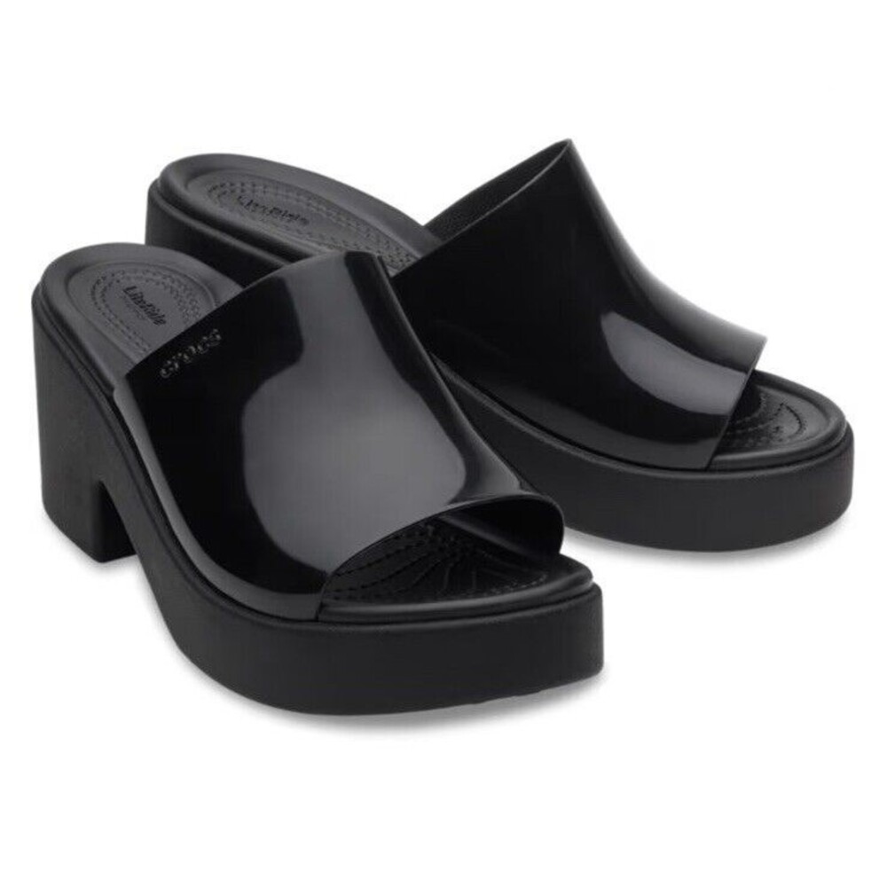 NEW Crocs BROOKLYN SLIDE HIGH SHINE HEEL - Black Size 7